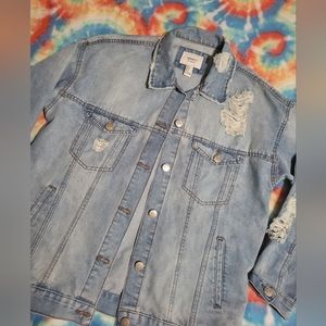 Forever 21 Essential Oversized Ripped Denim Jean Jacket